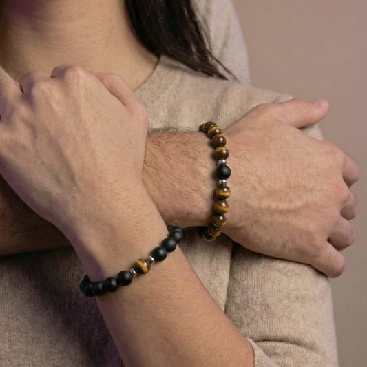 BRACELETS AMORE - Œil de Tigre & Onyx