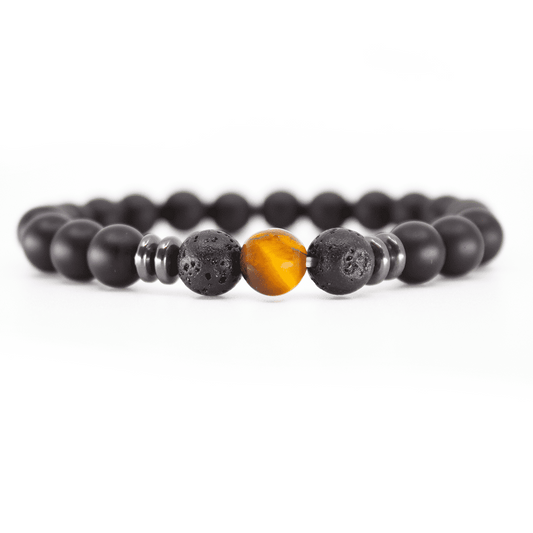 Bracelet homme ENERGIA en pierre naturelle avec perle centrale en œil de tigre