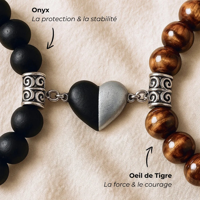 BRACELETS AMORE - Œil de Tigre & Onyx