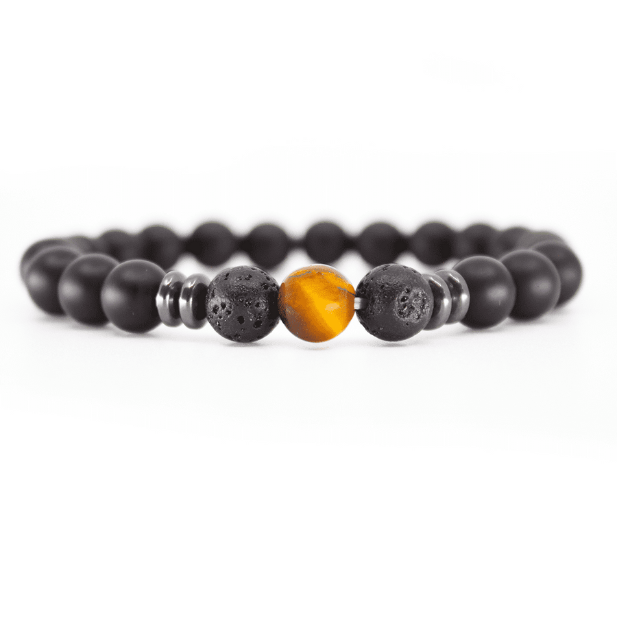 Bracelet homme ENERGIA en pierre naturelle avec perle centrale en œil de tigre